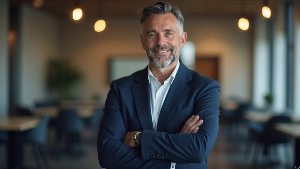 Man in professioneel pak toont delegatie en vertrouwen in teamwork